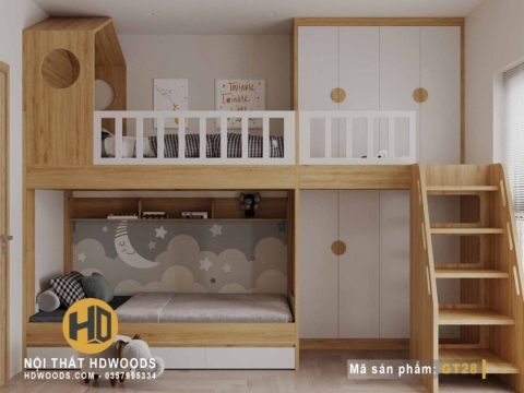 Giường Tầng Kết Hợp Tủ Áo GT28 Phù Hợp Cho Trẻ Em