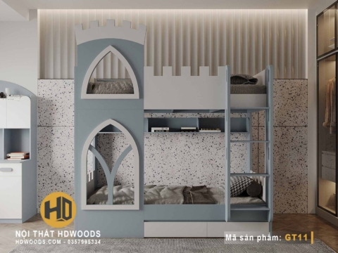 Giường Tầng Bằng Gỗ GT11 Với Thiết Kế Lâu Đài Độc Đáo