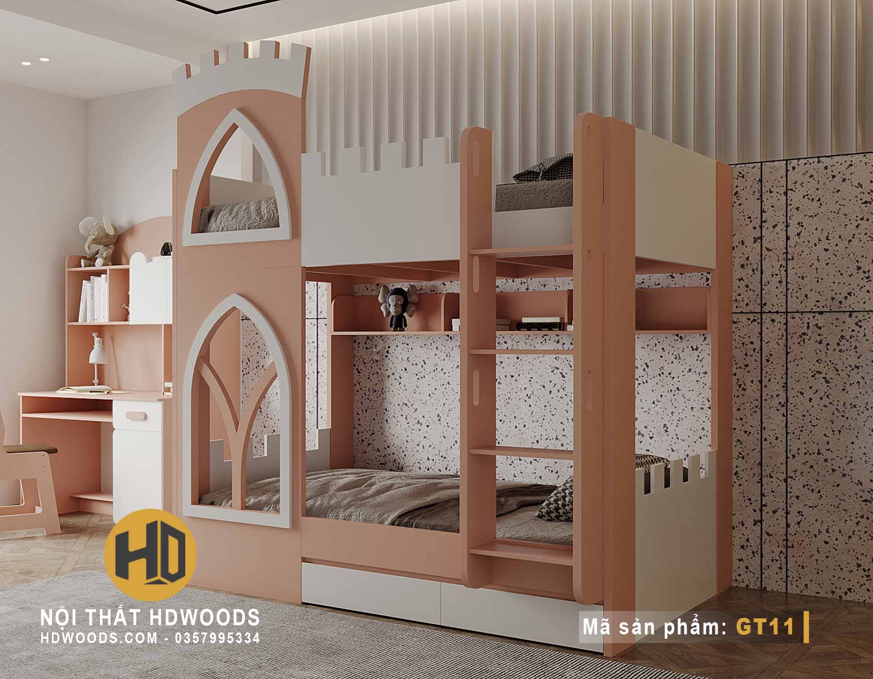 Giường Tầng Bằng Gỗ GT11 An Toàn Và Chịu Lực Tốt