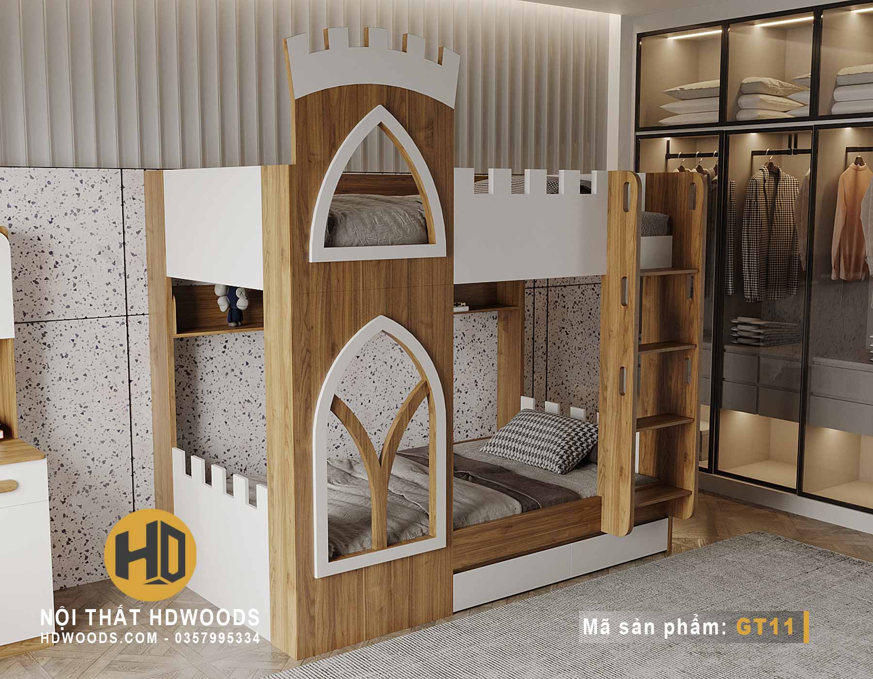 Giường Tầng Bằng Gỗ GT11 Tối Ưu Không Gian Cho Bé