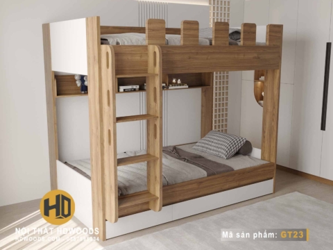 Giường tầng giá rẻ GT23 với giá sách tiện dụng