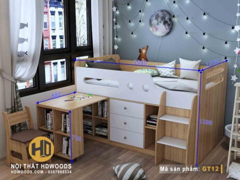 Kích thước Giường tầng kèm bàn học GT12