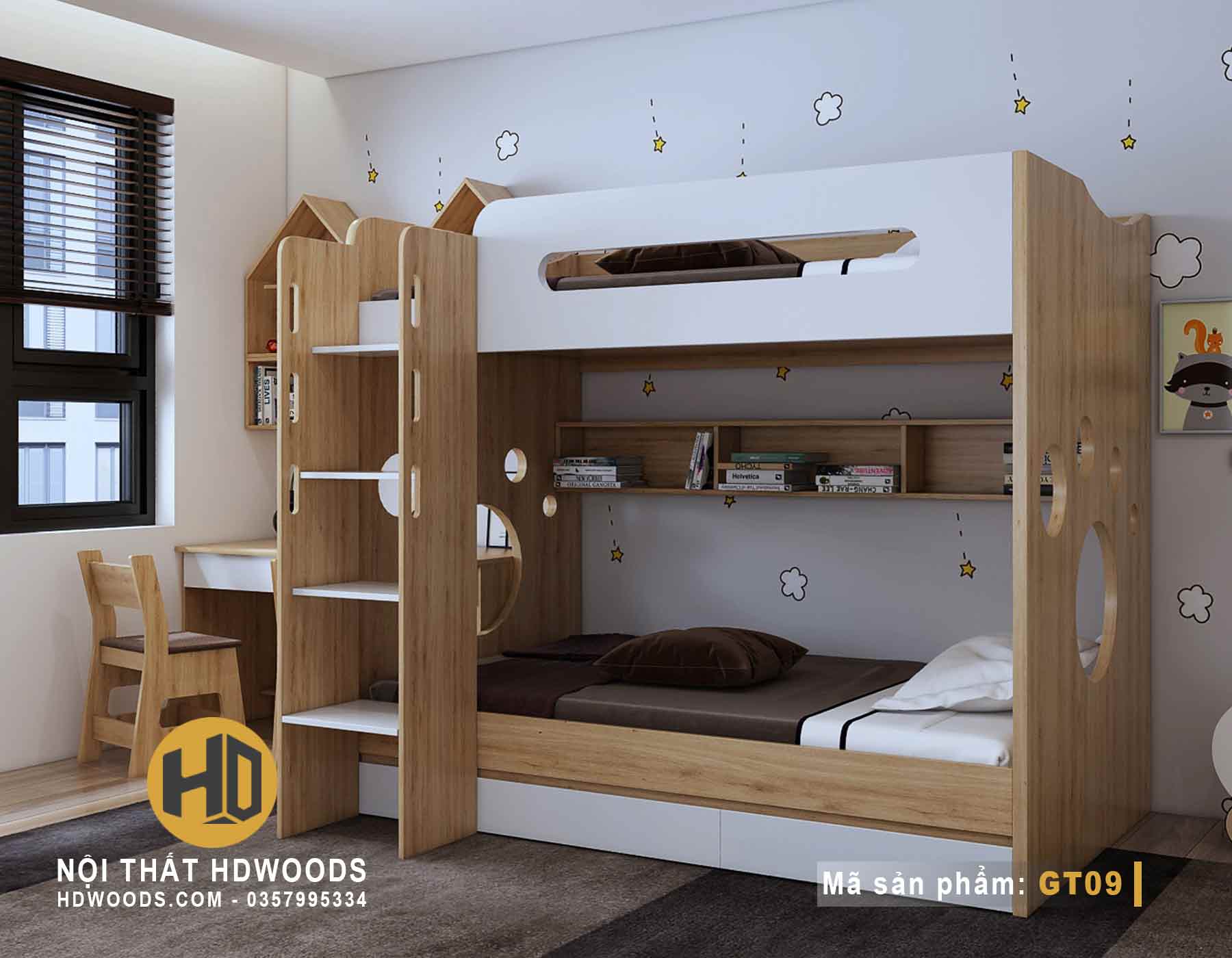Giường tầng trẻ em đẹp GT09 với không gian lưu trữ rộng rãi