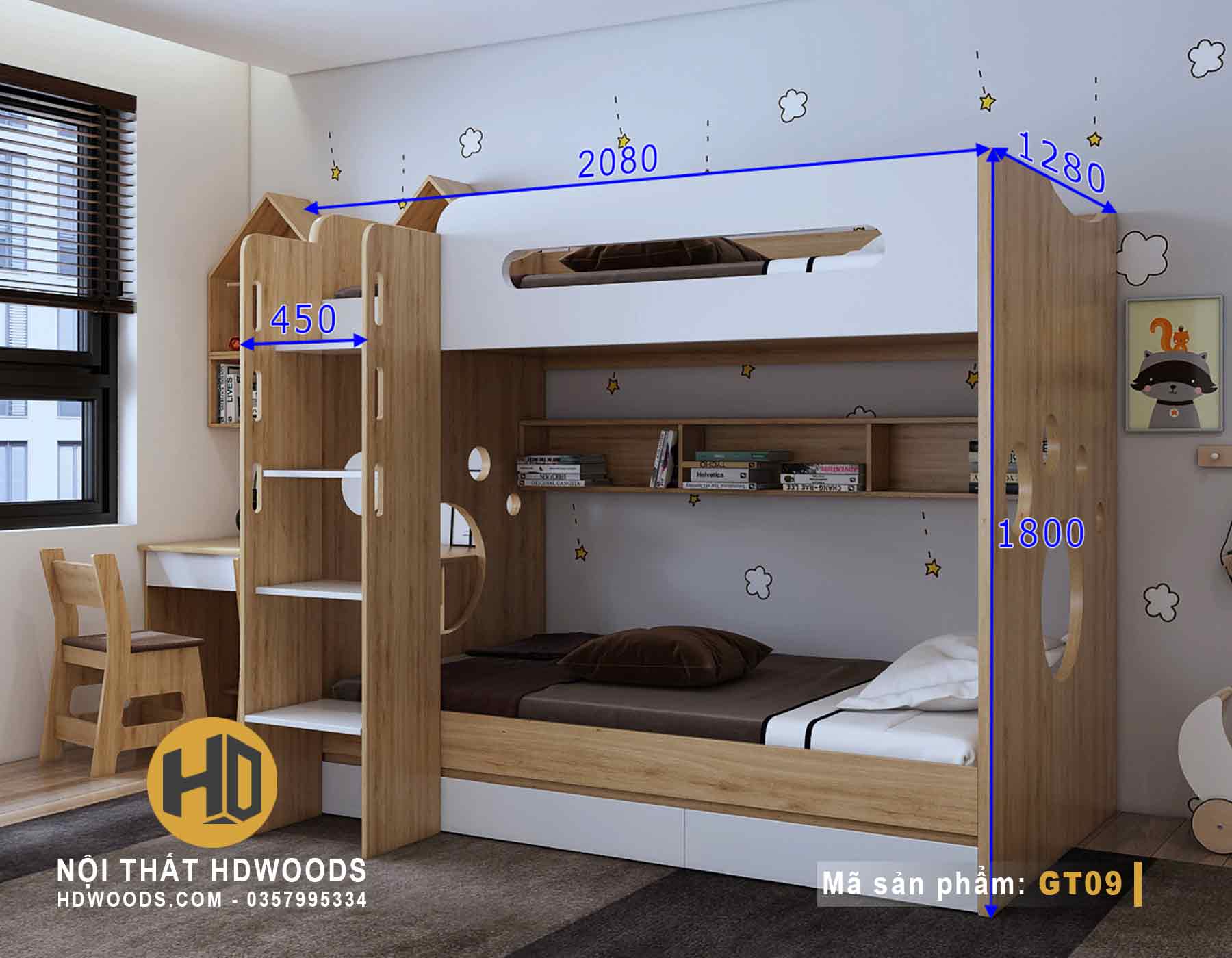 Kích thước giường tầng trẻ em đẹp GT09